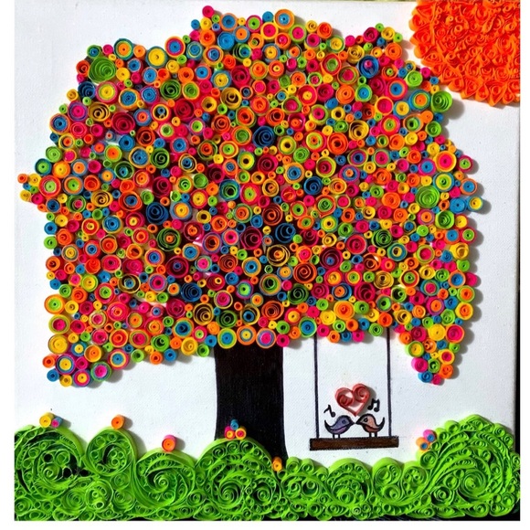 Quilled tree with love birds - Picture 1 of 1